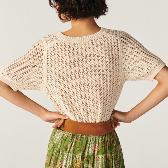 Ba&sh Ecru Jack Sweater Short Sleeve Open Knit Size XS / Small (Ba&sh size 0) - Picture 3 of 3